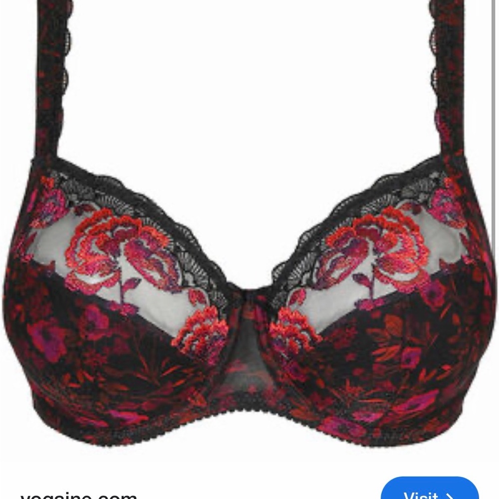 Prima Donna Palace Garden Black Lace Bra with Floral Embroidery - UK 32F